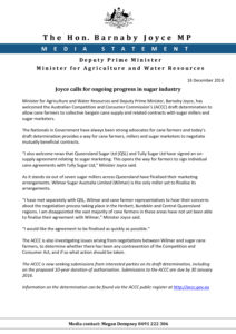 thumbnail of 161216 FINAL MR Joyce calls for ongoing progress in sugar industry