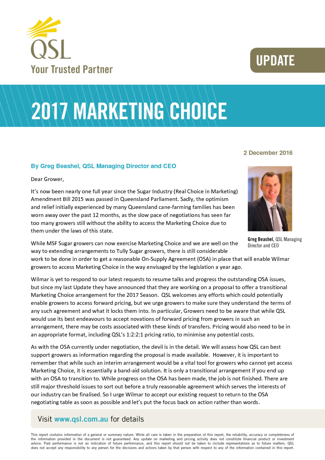 thumbnail of Marketing Choice Update – 1 December 2016