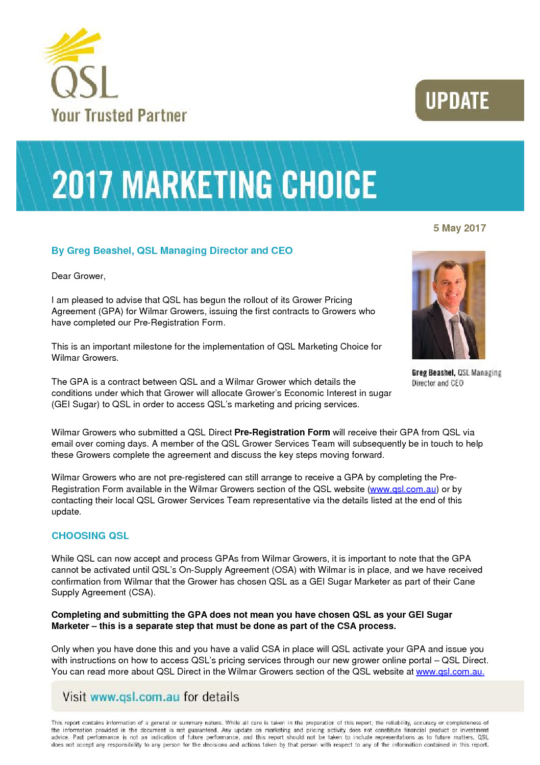 thumbnail of QSL Marketing Choice Update – 5 May 2017