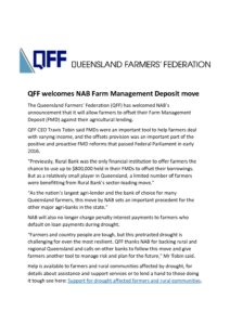 thumbnail of QFF welcomes NAB Farm Management Deposit move