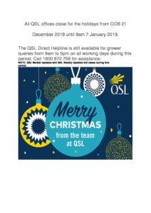 thumbnail of All QSL offices close for the holidays from COB 21 December 2018 until 9am 7 January 2019