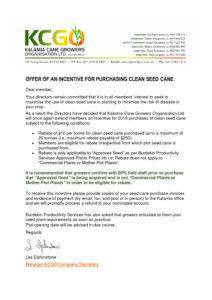 thumbnail of Offer of AN INCENTIVE for purchasing Clean Seed Cane