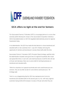 thumbnail of Media Release – QCA offers no light at the end for farmers