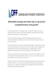 thumbnail of QFF MEDIA RELEASE – Affordable energy and water key to ag sector competitiveness and growth