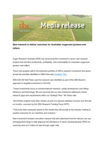thumbnail of New research to deliver outcomes for Australian sugarcane growers and millers