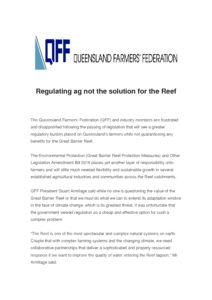 thumbnail of QFF Media Release – Regulating ag not the solution for the Reef