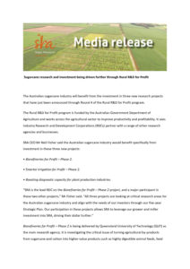 thumbnail of SRA Media Release – Sugarcane research and investment being driven further through Rural R