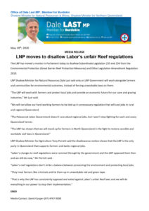 thumbnail of Media Release – LNP moves to disallow unfair Reef regulations