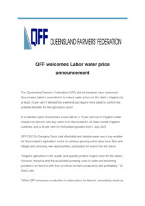 thumbnail of Media Release – QFF welcomes Labor water price announcement