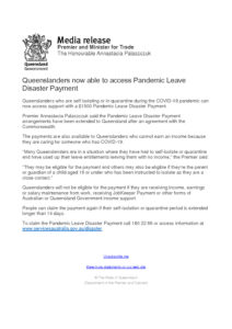 thumbnail of QLD Govt Media Release – Pandemic Leave