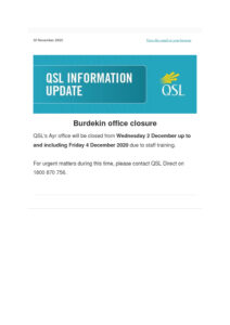 thumbnail of QSL Office Closure – 30 November 2020