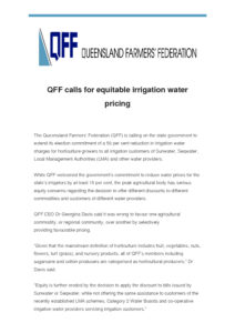 thumbnail of QFF calls for equitable irrigation water pricing