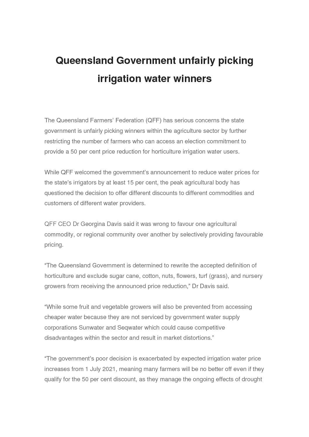 thumbnail of Queensland Government unfairly picking irrigation water winners