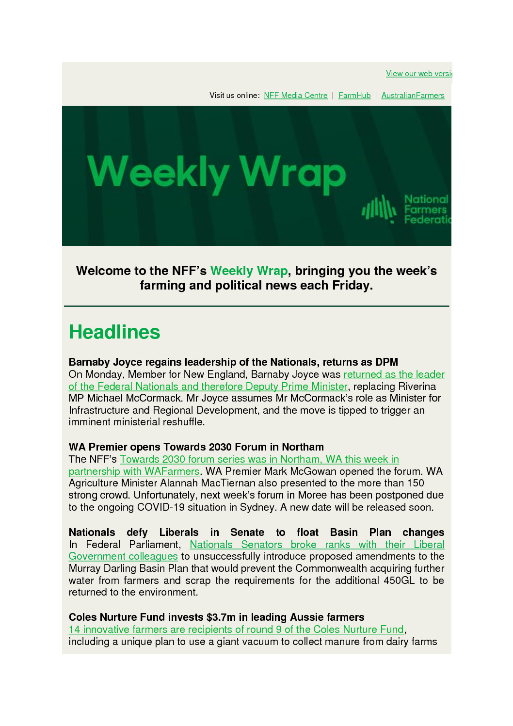 thumbnail of National Farmers Federation – Weekly Wrap – 28th June 2021