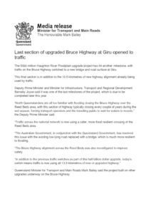 thumbnail of QLD Govt Media Release – Bruce Highway open to Traffic
