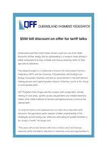 thumbnail of QFF Media Release – 500 bill discount on offer for tariff talks
