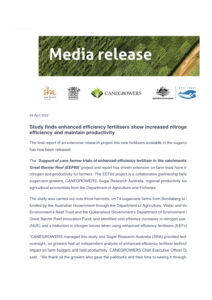 thumbnail of SRA Media Release – The final report of an extensive research project into new fertilisers available in the sugarcane industry has been released