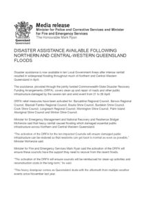 thumbnail of QLD Govt Media Release – Disaster Assistance